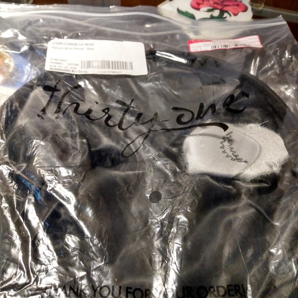 Thirty-One Mini Storage Bin charcoal crosshatch